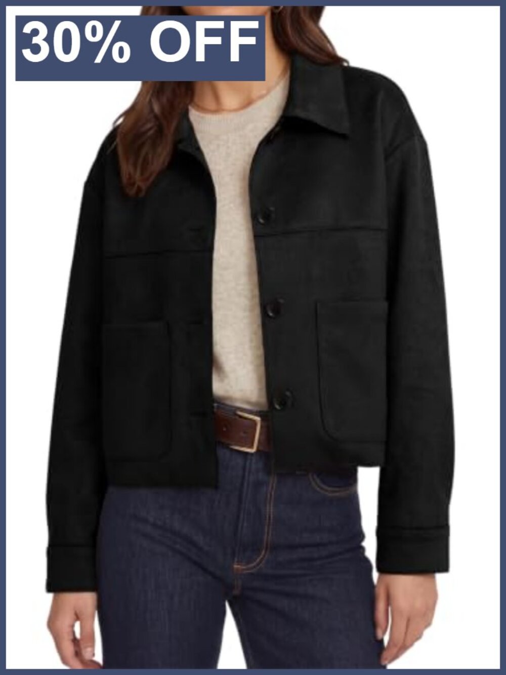 Faux Suede Cropped Bomber Jacket Button Down Lightweight Casual Coat